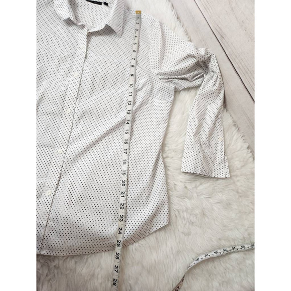 Apt 9 Essentials Womens Button Down Shirt Off White Black Dots Long Sleeve 16 - Picture 4 of 6